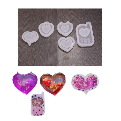 (4) Heart Shape Quicksand Silicone Mold Resin Shaker Molds Creative Epoxy Moulds 1
