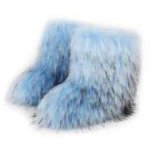 (SIZE 39, SKY BLUE) Women Fashion Warm Faux Raccoon Fur Boots For Winter Multicolors Snow Boots Ox Tendon Sole Christmas Gifts For Women