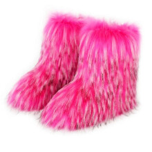 (SIZE 40, ROSE RED) Women Fashion Warm Faux Raccoon Fur Boots For Winter Multicolors Snow Boots Ox Tendon Sole Christmas Gifts For Women