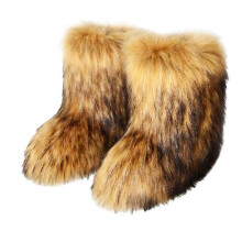 (SIZE 43, COFFEE) Women Fashion Warm Faux Raccoon Fur Boots For Winter Multicolors Snow Boots Ox Tendon Sole Christmas Gifts For Women