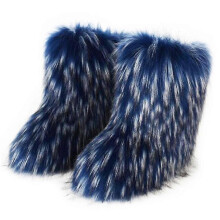 (SIZE 43, NAVY BLUE) Women Fashion Warm Faux Raccoon Fur Boots For Winter Multicolors Snow Boots Ox Tendon Sole Christmas Gifts For Women