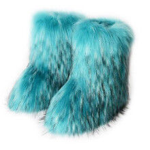 (SIZE 44, BLUE) Women Fashion Warm Faux Raccoon Fur Boots For Winter Multicolors Snow Boots Ox Tendon Sole Christmas Gifts For Women