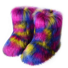 (SIZE 44, PURPLE) Women Fashion Warm Faux Raccoon Fur Boots For Winter Multicolors Snow Boots Ox Tendon Sole Christmas Gifts For Women