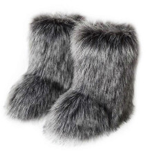 (SIZE 37, DEEP GRAY) Women Fashion Warm Faux Raccoon Fur Boots For Winter Multicolors Snow Boots Ox Tendon Sole Christmas Gifts For Women