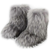 (SIZE 38, LIGHT GRAY) Women Fashion Warm Faux Raccoon Fur Boots For Winter Multicolors Snow Boots Ox Tendon Sole Christmas Gifts For Women
