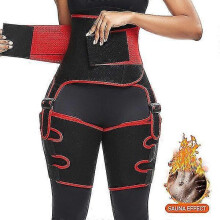 (L, Red) Women's 3 In 1 Waist Trainer Shaping Neoprene Thigh Shaper
