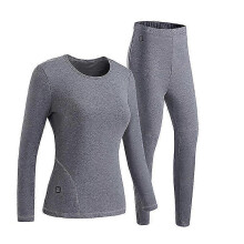 (M, Women gray) Men And Women Intelligent Heating Underwear Winter Cold Plus Thickening Whole Body Warm Usb Electric Heating Underwear Set