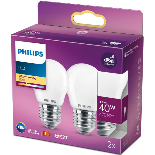 2-pak LED E27 P45 Kula 40W Mróz 470lm 1
