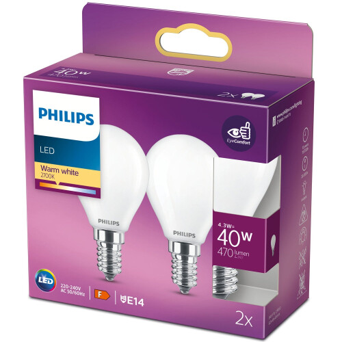 Pack de 2 Globe LED E14 4,3W (40W) Givre 470lm 1