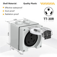 2X 30Amp Power Outlet Box,125Volt NEMA TT-30R Receptacle Outdoor Dustproof and for Electric Vehicles