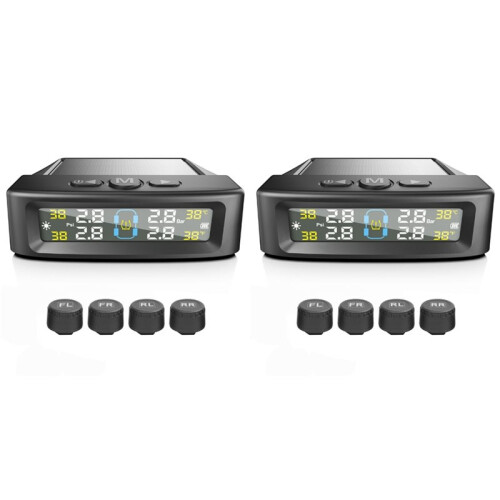 2X Bil Externa Däcktryckssensorer Solenergi TPMS Däcktrycksövervakningssystem Däcklarm Digital Display