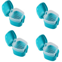 4X Denture Case, Denture Cup with Strainer, Denture Bath Box False Teeth Storage Box with Basket Net Holder