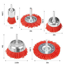 10 PCS Nylon Filament Abrasive Wire Brush Wheel & Cup Brush Set with 1/4Inch Drill Shank, Nylon Drill Brush Set , Red