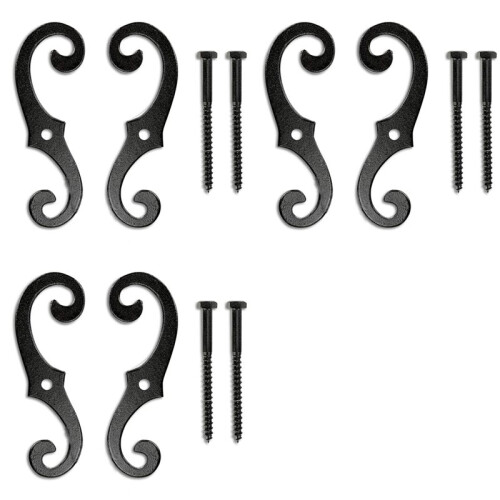 6PCS Cast Iron Shutter Fasteners - Decorative S-Shape Shutter Dogs Hardware - Rust-Resistant External Shutter Tieback
