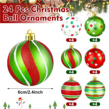 72 Pcs Christmas Tree Ornaments 2.4 Inch Glittering Plastic Hanging Decorations for Xmas Decor