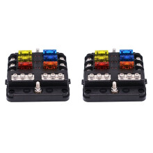 2X 6-Way Waterproof Fuse Block,with LED Indicator 12 Circuits with Negative Marine Fuse Box for 12/24V Car Boat