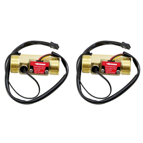 2X B6 Brass Water Flow Sensor Hall Effect Flow Meter Liquid Flow Rate Sensor Flow  Detector with Temperature Probe