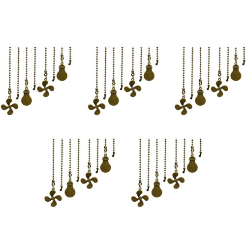 20Pc Ceiling Fan Pull Chain Set,Bulb and Fan Pattern Pull Chain Extension Fan Pull Chain Pendant 12 Inch(Antique Bronze)