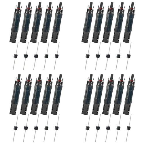 20PCS PV Solar Panel Connector Male/Female 30A Built-in Diode Inline Fuse Solar Wire Connectors Waterproof Anti-Backflow
