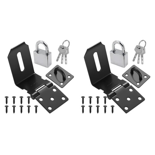 2Conjunto Fechos para Cadeado de 4 Polegadas e 90 Graus, Fecho para Cadeado de Aço Inoxidável com Conjunto de Cadeado e Chaves, Travas para Porta