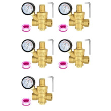 5X Waterdrukregelaar 1/2 Inch met Manometer, Hardheid Messing, Verstelbaar Waterdrukreduceerventiel Water