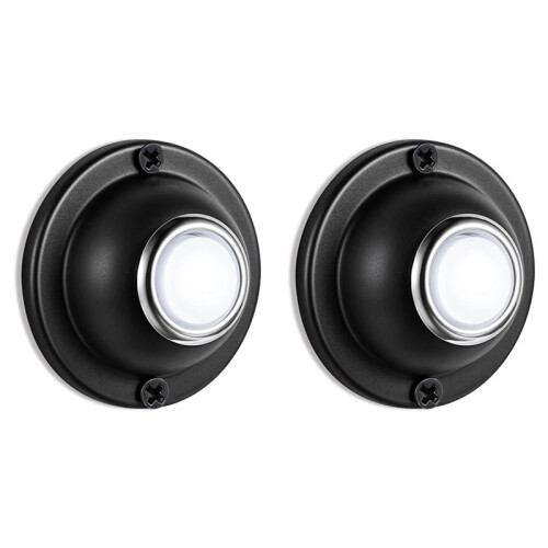 2X Door Bell Button, Metal Round Doorbell Button Wired Lighted  LED Door Buttons Replacement Solid Iron Doorbell