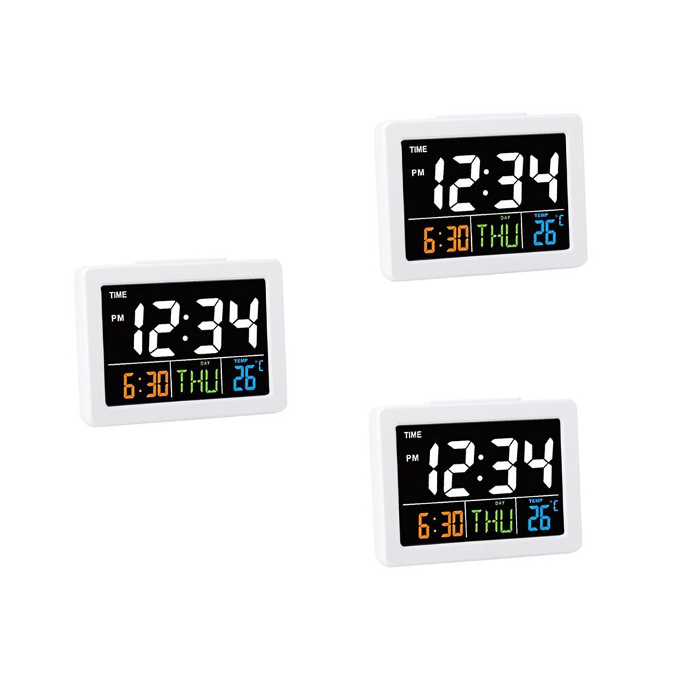 3X Color Large Screen Lcd Electronic Desk Alarm Clock With Temperature Date Display 6032296005470