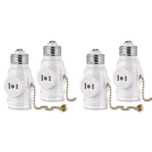 2 Outlet Light Socket Adapter,E26 Bulb Socket to Outlet Splitter,Convert Medium Screw Socket Into A Socket 2 Outlets 4pc