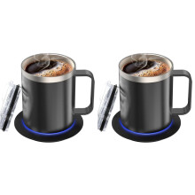 2X Taza de Café Autocalentable de Doble Capa de Acero Inoxidable 304, Calentador de Tazas para Bebidas con Juego de Tazas para Escritorio, Hogar y