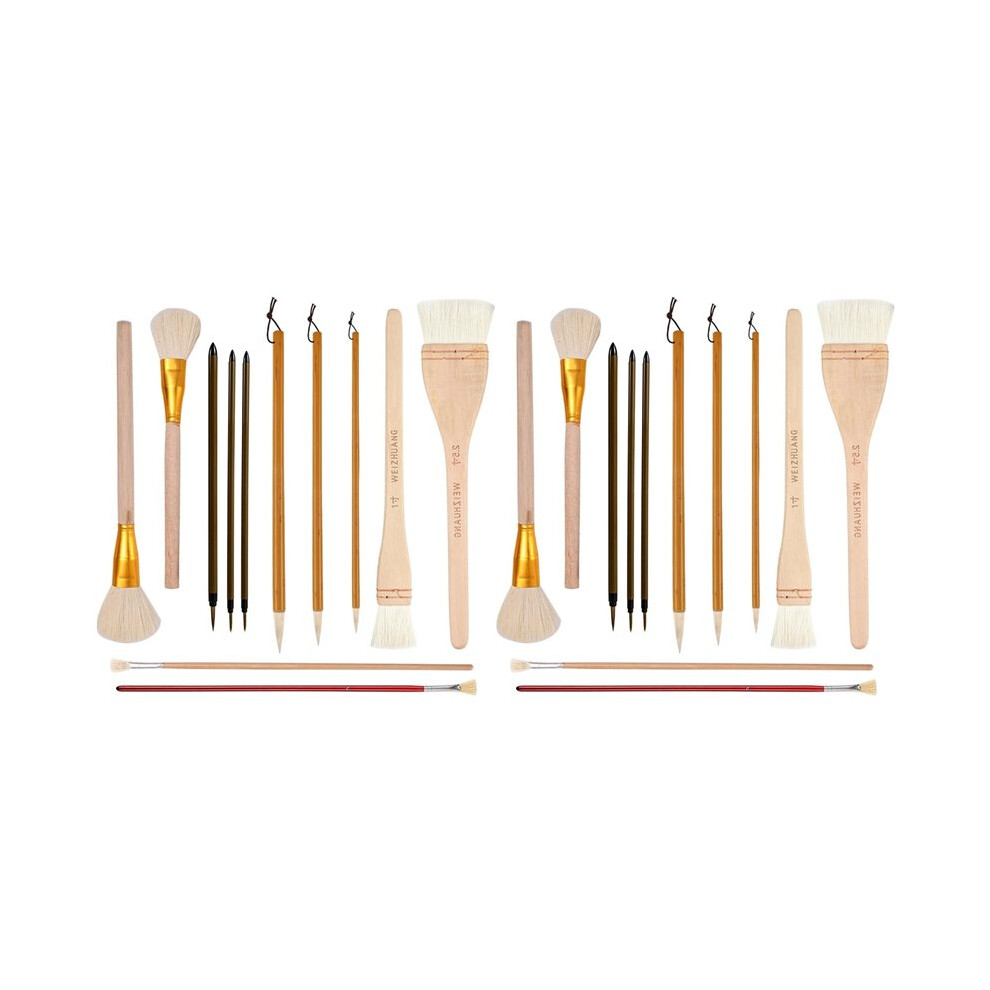 24Piece Pottery Glaze Brush Set Assorted Shapes For Pottery, Watercolor - Wool Bristle Art Paintbrushes For Artists 6031700175600