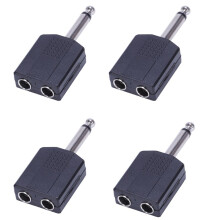4X Black 6.35 1/4 inch Male to Dual Female Mono Y Cord PA Audio Cable Adapter