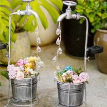 2X Solar Powered Water Faucet Lights Waterproof LED Planter Lamp for Patio Pathway Walkway Lawn Garden