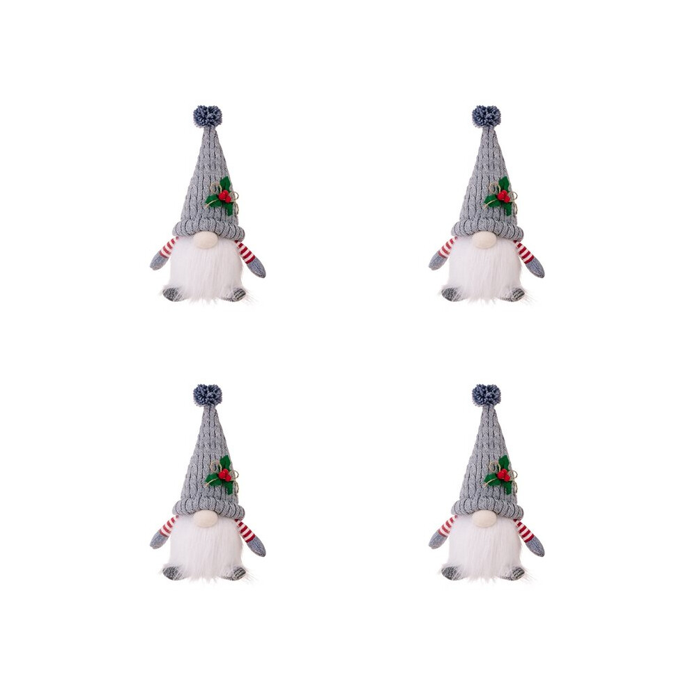 4X Christmas Ornament Knit Hat Illuminated Rudolph Doll Faceless Gnome Doll Christmas Decoration Supplies Grey 6033209789326