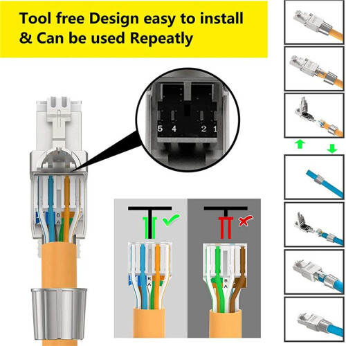 4 Pcs for RJ45 CAT7 Connectors Tool Free Shielded Toolless Modular Network Plug for Installation Cable