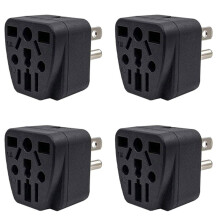 4X US Travel Plug Adapter EU/UK/AU/In/CN/JP/Asia/Italy/Brazil to USA (Type B), 3 Prong USA Plug, Charger Converter Black