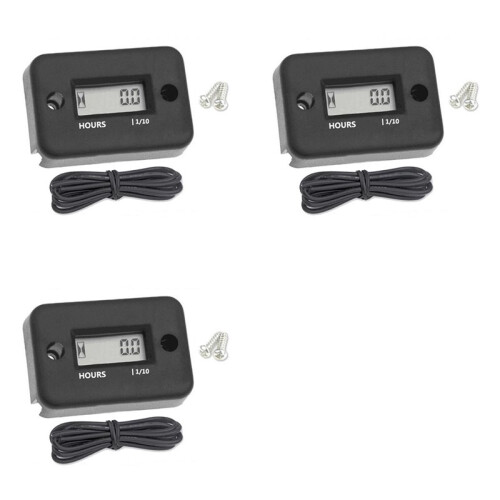 3X Waterproof LCD Display Digital Hour Meter Inductive Timer for Bike Motorcycle ATV Snowmobile Engine, Black