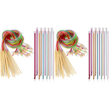 46 Pcs Tunisian Crochet Hooks Set, 22Pcs Aluminum Long Crochet Hooks 2.0-8.0 mm and 24 Pcs Bamboo Tunisian Crochet Hooks