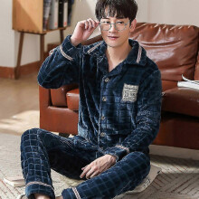 (20, L 50-65kg) EVAGO Mens Velour Pajamas 2 Pieces Velvet Lounge Set Warm Button Up Pj Sets Long Sleeve Sleepwear