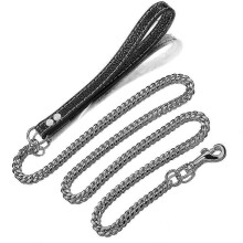 (123cm, SILVER) Evago Heavy Duty Dog Leas Metal Dog Leash Dog Chain With Padded Handle