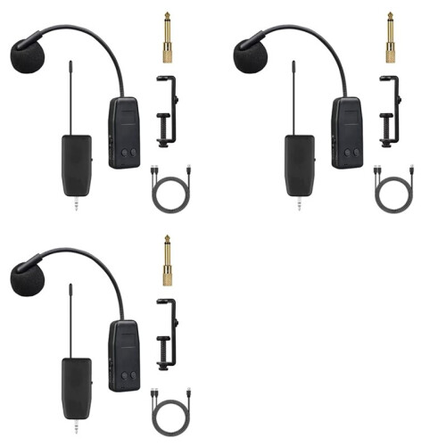3X 2.4G Wireless Microphone System for Violin, Cello, Guitar Clip- Transmitter and Receiver, 50 Meters Range