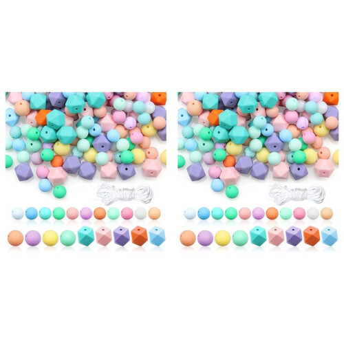 2 Set Silicone Beads, Silicone Loose Beads for Keychain Making Round Rubber Beads Polygonal