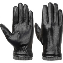 Men's Genuine Black Leather Gloves. Touchscreen Texting Fleece Lined Sheepskin