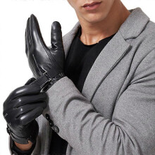 (L) EVAGO Goatskin Genuine Leather Gloves For Men, Warm Plushed Touchscreen Texting Driving Motorcycle Gloves