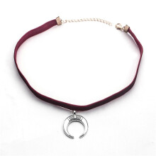 (Moon, Wine Red) Women Choker Necklace With Velvet Collar Velvet Cloth Clavicle Chain For 2021 New Fashion Style