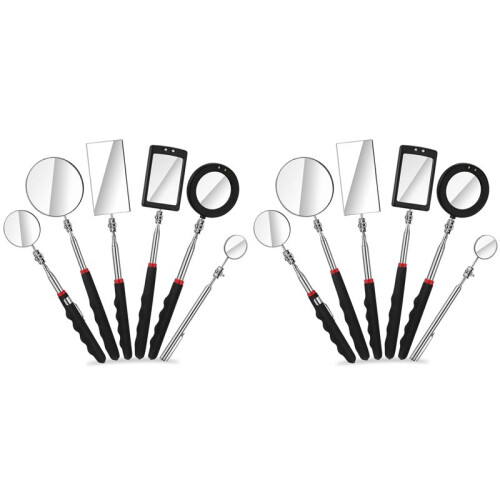 12Pc LED Telescoping Inspection Mirror,Retractable LED Mechanical Mirror Tool,Retractable Under Vehicle Detection Mirror