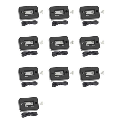 10X Waterproof LCD Display Digital Hour Meter Inductive Timer for Bike Motorcycle ATV Snowmobile Engine, Black