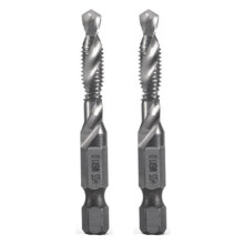 2pcs M6X1.0mm High-Speed Steel 4341 Titanium Plated Composite Tap Drill and Tap Integrated Machine Tap Open