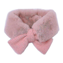 (Pink) Winter Children Scarf Baby Cute Faux Fur Collar Plush Warmth Girl Kids Knitted Neck Scarves Cross