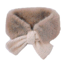 (Khaki) Winter Children Scarf Baby Cute Faux Fur Collar Plush Warmth Girl Kids Knitted Neck Scarves Cross
