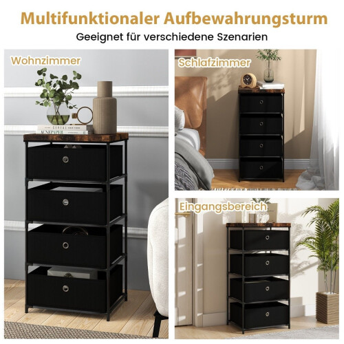 Bedside table with fabric drawers & metal frame side table storage cabinet black 2